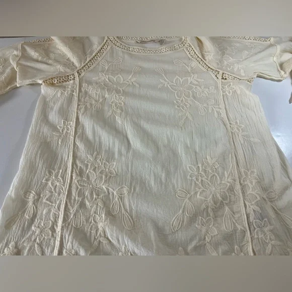 Soft Surroundings Romantic Lace Ivory Floral Embroidered Blouse Medium - Picture 9 of 13